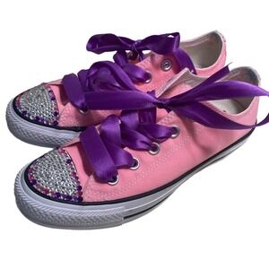 Converse All Star‎ low-top Pink Purple Customized Rhinestone Bling sneakers Sz 6